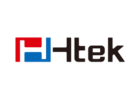 Htek logo: red and blue abstract mark followed by the bold black wordmark 'Htek'